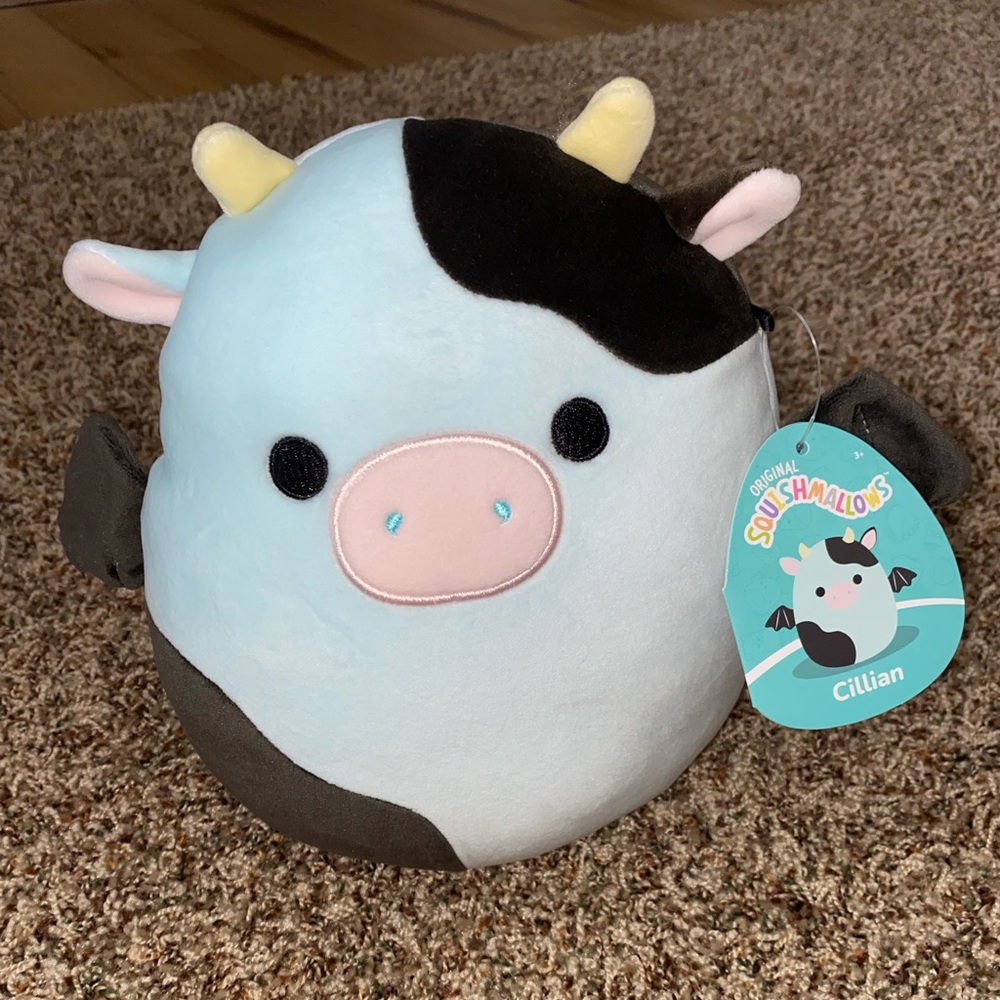 Squishmallows Blue and Black Bat Cow Plush Toy from the legendary collection